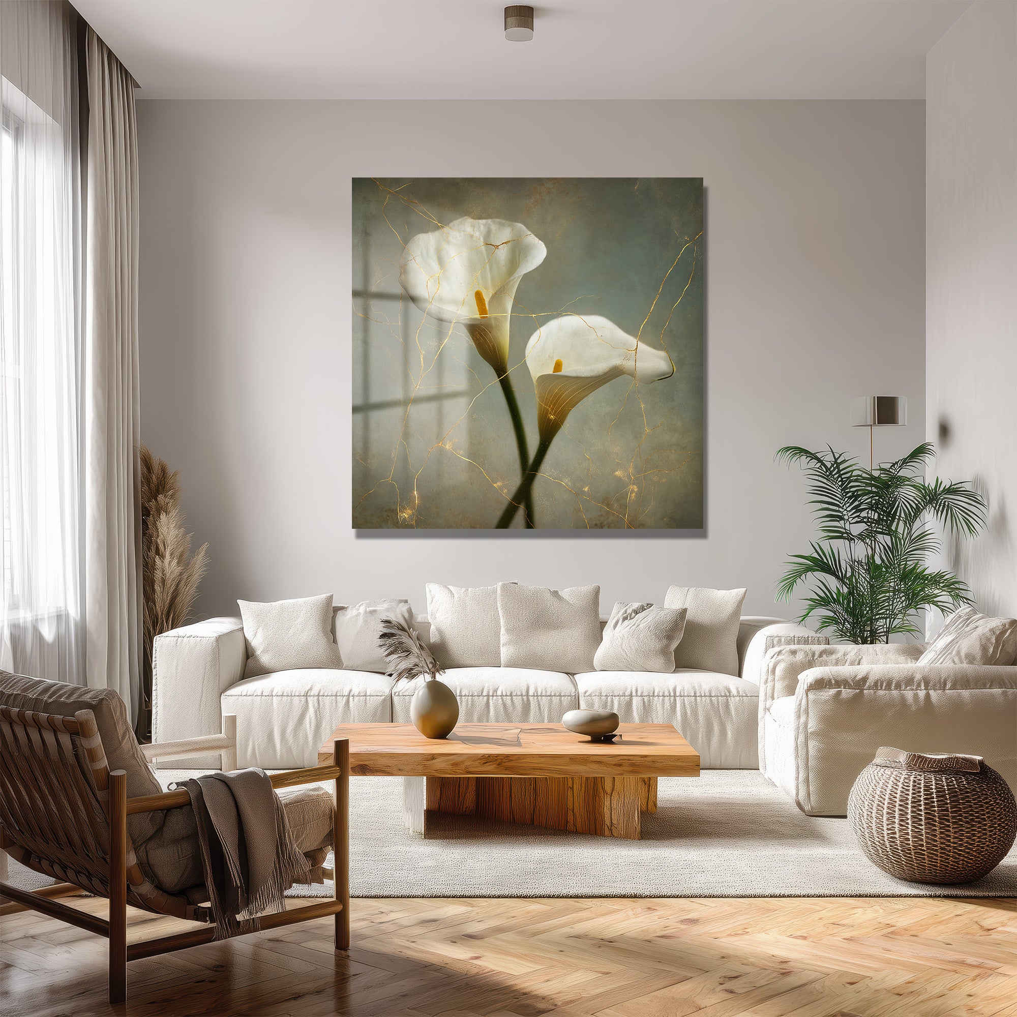 Kintsugi Calla Lily Cam Tablo: Altın Dokunuşlu Zarafet