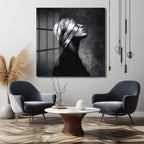 Gümüş Maskeli Kadın Modern Sanat Cam Tablo
