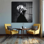 Gümüş Maskeli Kadın Modern Sanat Cam Tablo