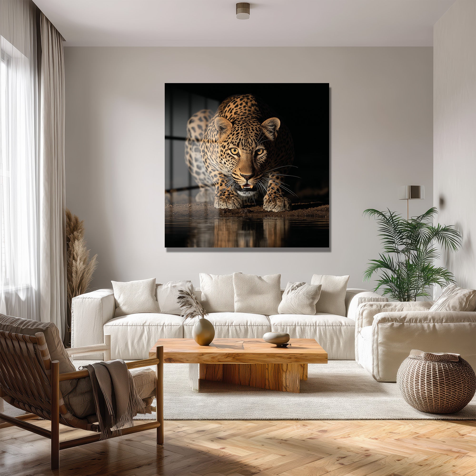 Vahşi Zarafet: Leopar Bakışı Modern Cam Tablo