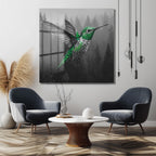 Yeşil Kolibri ve Sisli Orman Temalı Modern Cam Tablo