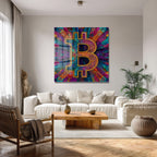 Enerjik Bitcoin Sanatı Cam Tablo - Kripto Dünyasının Canlı Yansıması