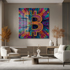 Enerjik Bitcoin Sanatı Cam Tablo - Kripto Dünyasının Canlı Yansıması
