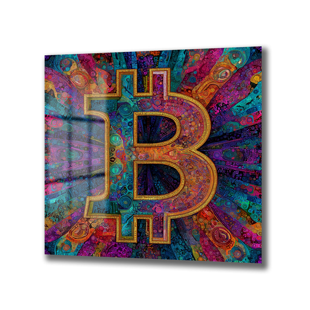 Enerjik Bitcoin Sanatı Cam Tablo - Kripto Dünyasının Canlı Yansıması