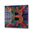 Enerjik Bitcoin Sanatı Cam Tablo - Kripto Dünyasının Canlı Yansıması