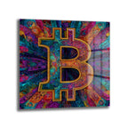 Enerjik Bitcoin Sanatı Cam Tablo - Kripto Dünyasının Canlı Yansıması