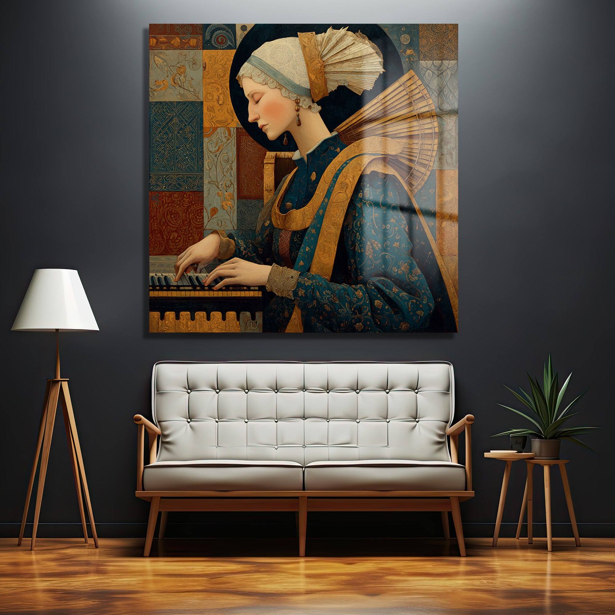 Rönesans Rüyası: Müzisyen Kadın Sanat Cam Tablo