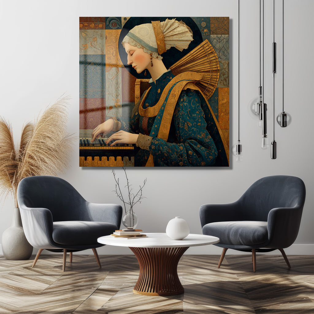 Rönesans Rüyası: Müzisyen Kadın Sanat Cam Tablo