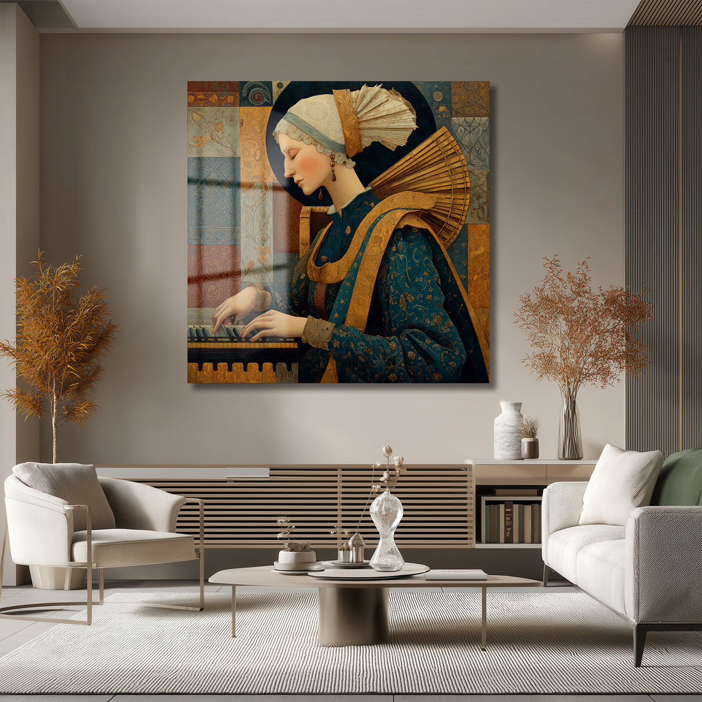 Rönesans Rüyası: Müzisyen Kadın Sanat Cam Tablo