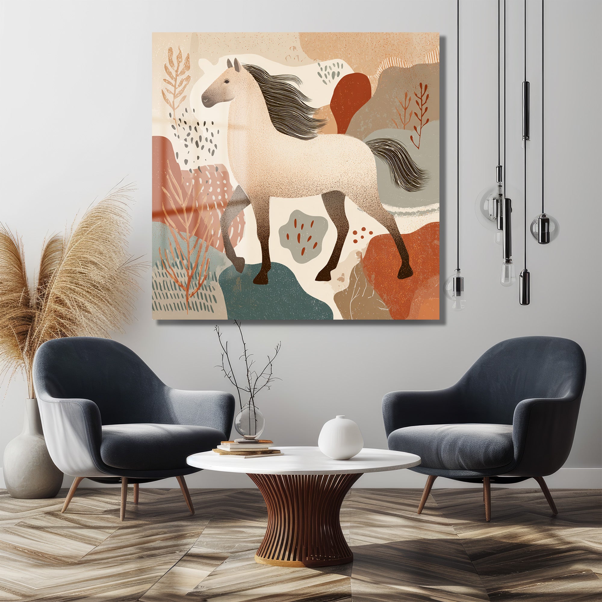 Vahşi Ruhun Dansı: Boho At Desenli Modern Cam Tablo
