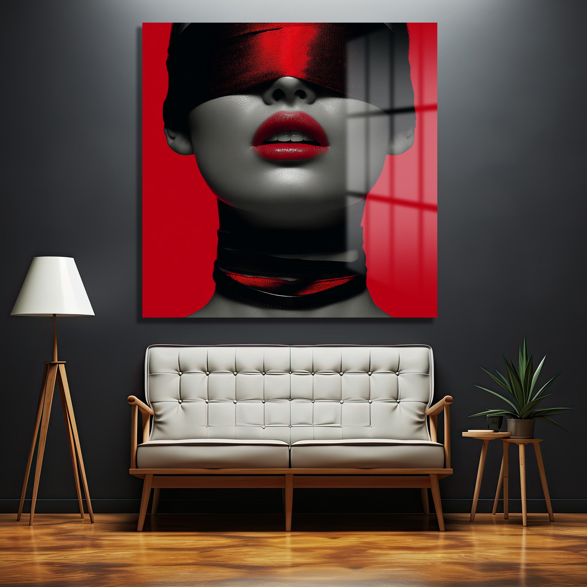 Gizemli Kırmızı Dudaklar Cam Tablo - Modern Sanat Duvar Dekoru