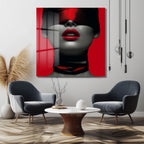 Gizemli Kırmızı Dudaklar Cam Tablo - Modern Sanat Duvar Dekoru