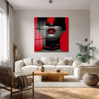 Gizemli Kırmızı Dudaklar Cam Tablo - Modern Sanat Duvar Dekoru