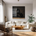 Şaha Kalkan Siyah Atın Gücü Cam Tablo