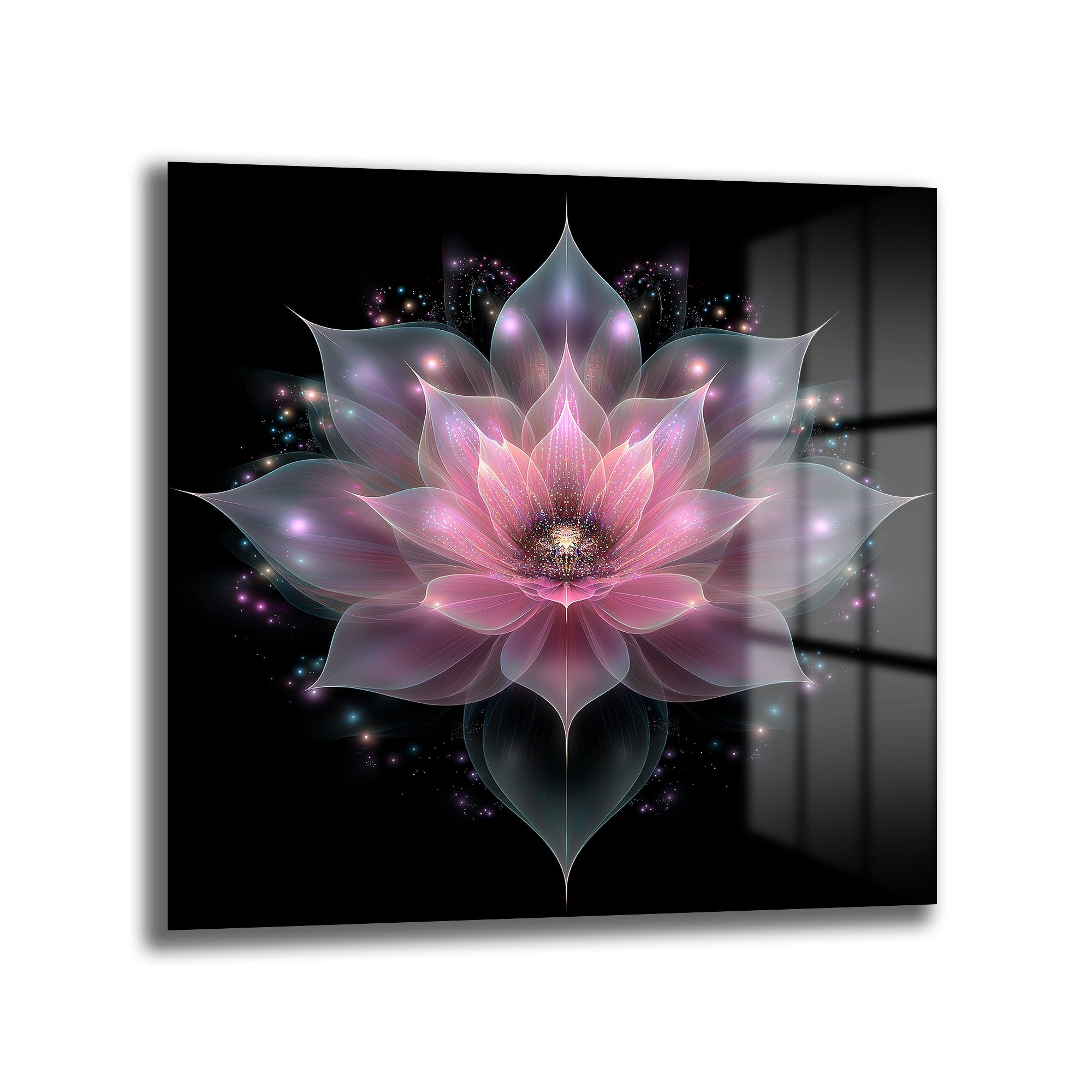 Büyüleyici Işıltılı Lotus Çiçeği Cam Tablo