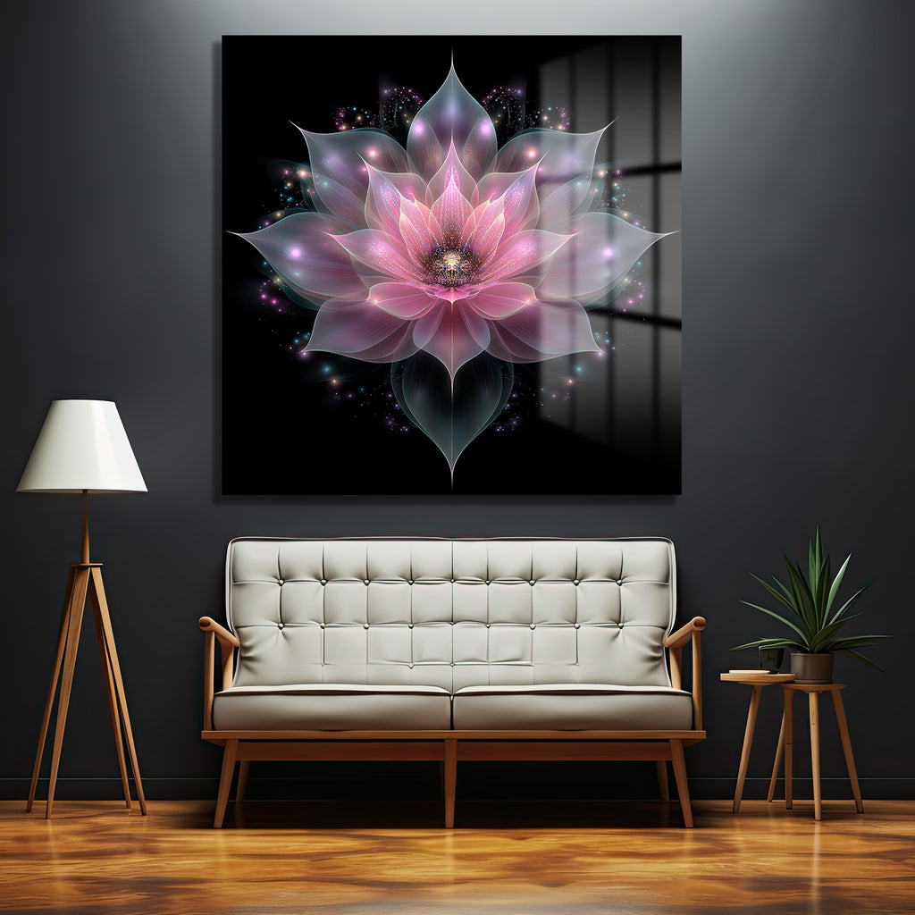 Büyüleyici Işıltılı Lotus Çiçeği Cam Tablo