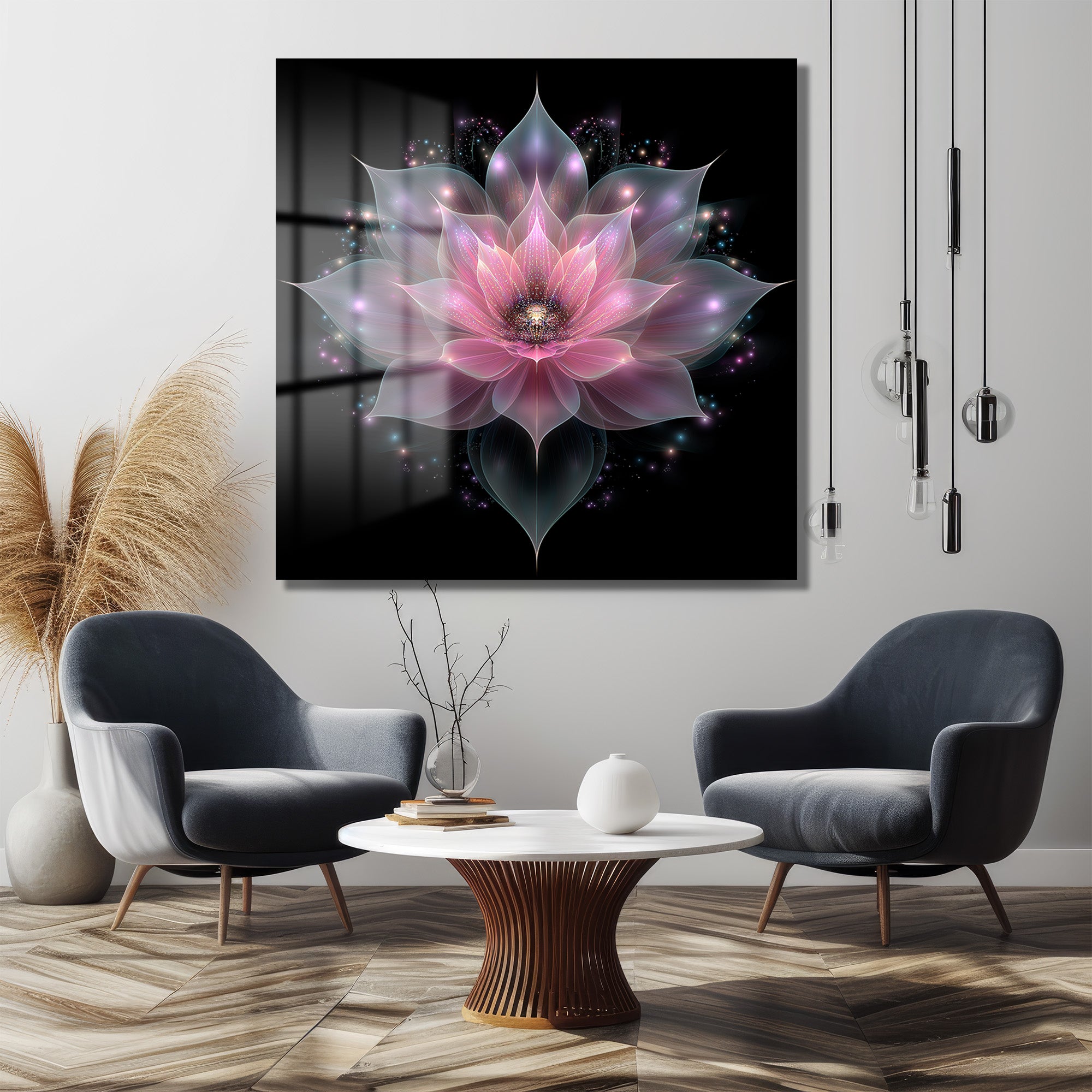 Büyüleyici Işıltılı Lotus Çiçeği Cam Tablo