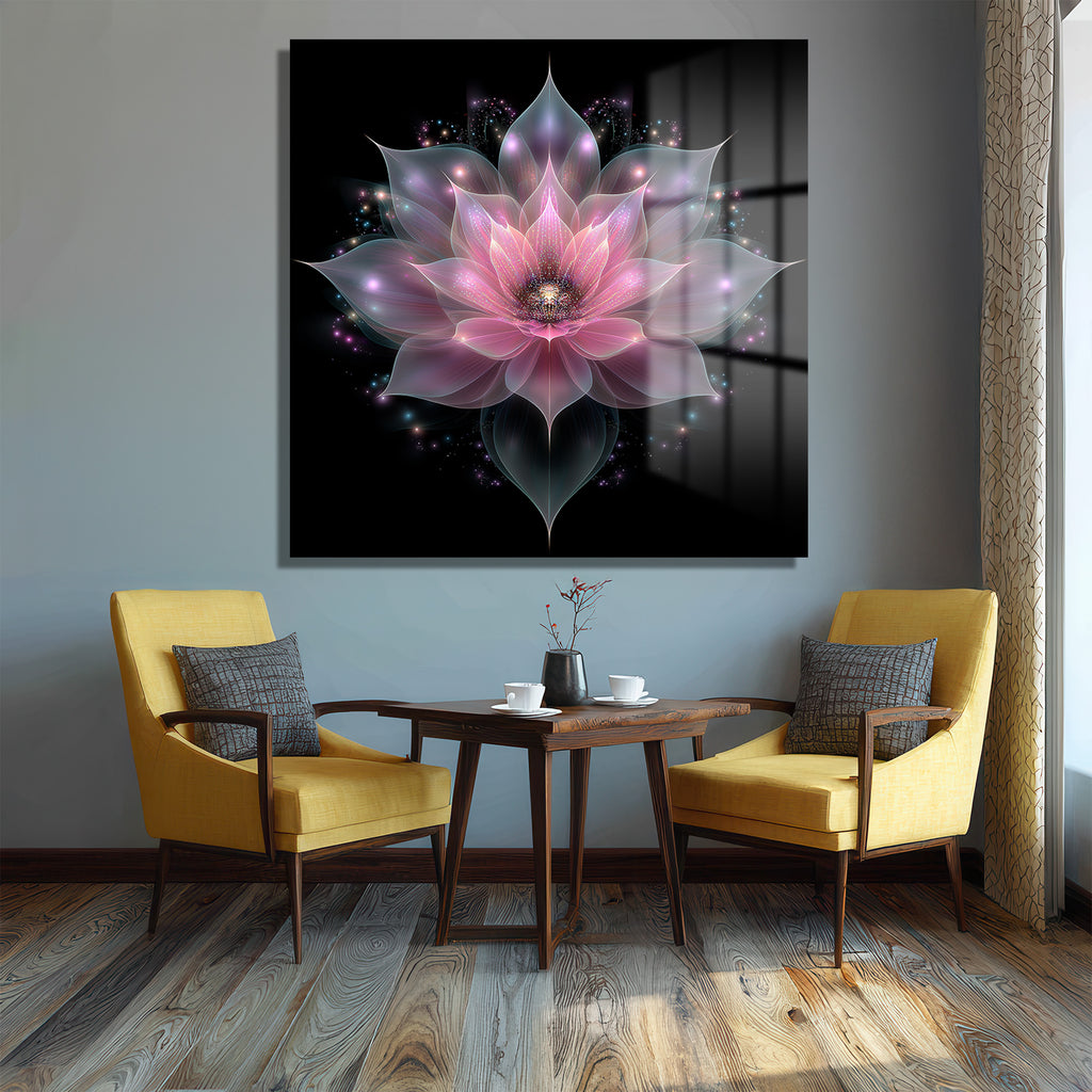 Büyüleyici Işıltılı Lotus Çiçeği Cam Tablo