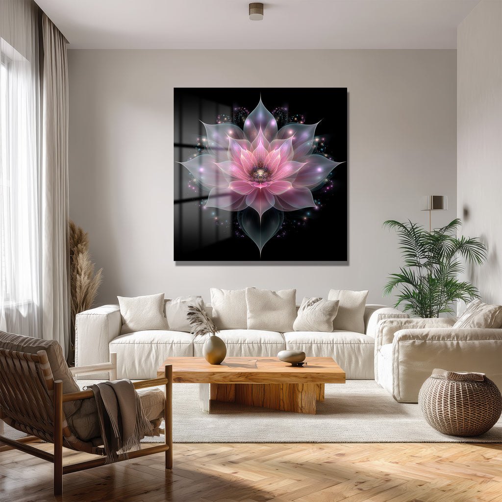 Büyüleyici Işıltılı Lotus Çiçeği Cam Tablo
