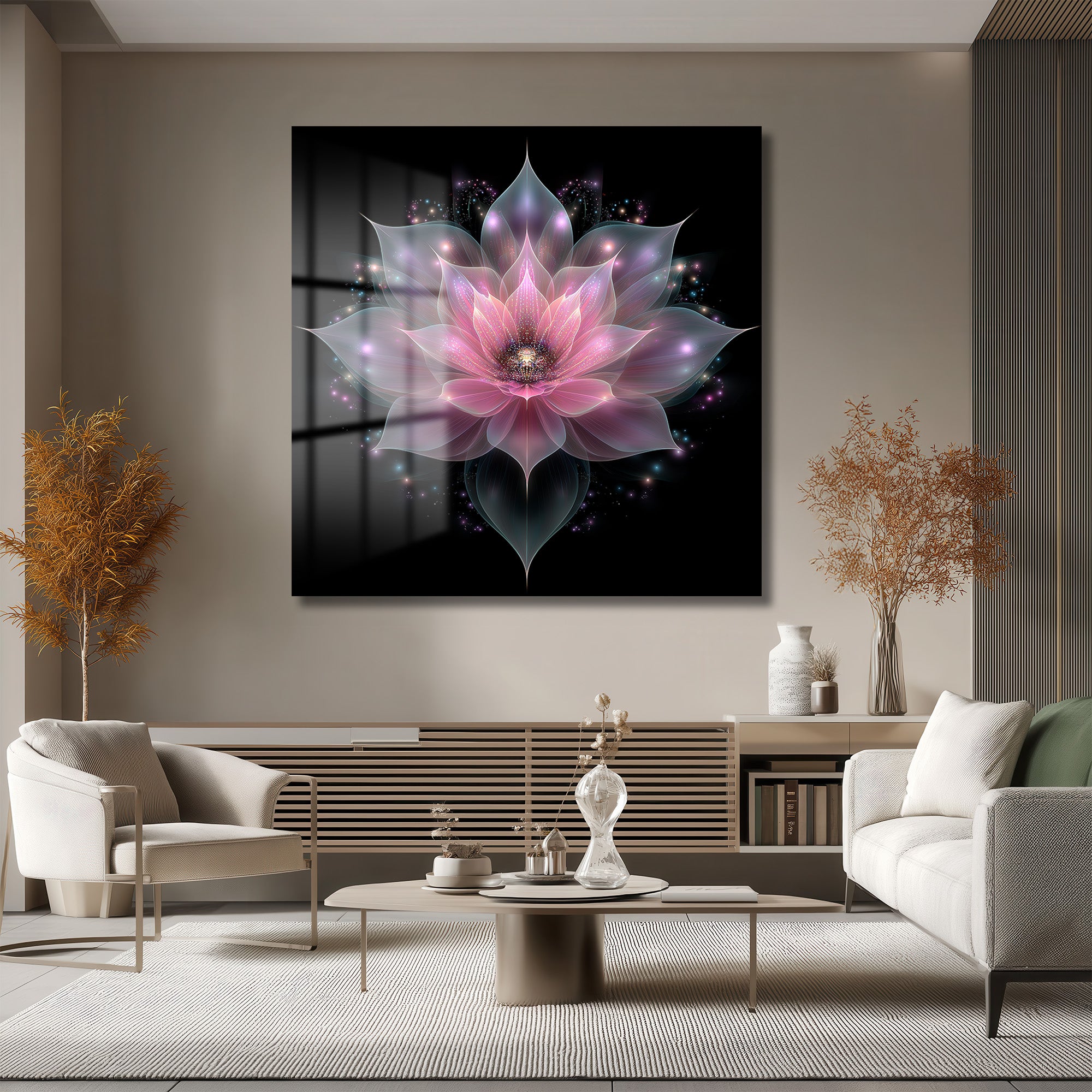 Büyüleyici Işıltılı Lotus Çiçeği Cam Tablo