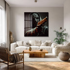 Lüks Maskeli Figür Cam Tablo - Modern Sanat ve Gizemli Etki