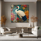 Zarif Turna ve Lotus Çiçekleri Temalı Dekoratif Cam Tablo