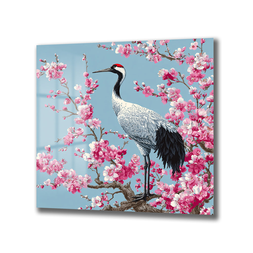 Zen Bahçesi: Sakura ve Turna Kuşu Cam Tablo