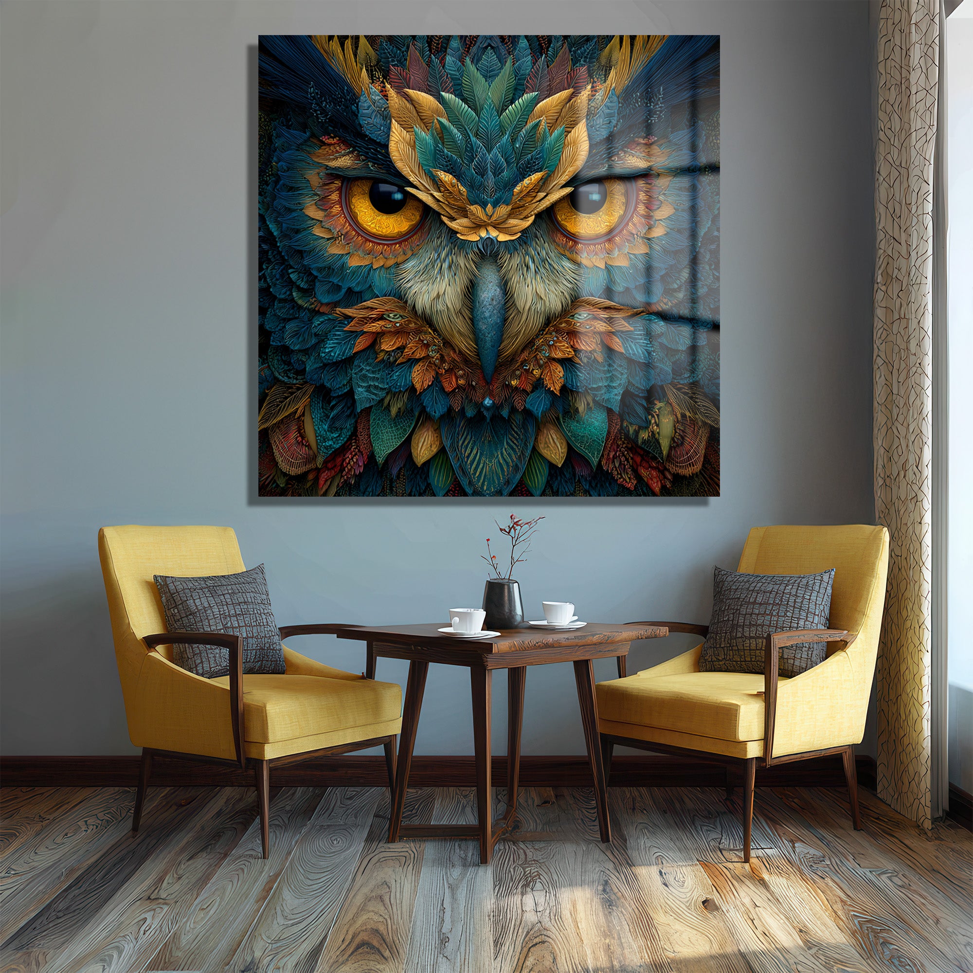 Büyüleyici Baykuş Gözleri Cam Tablo - Glazella Sanat Koleksiyonu
