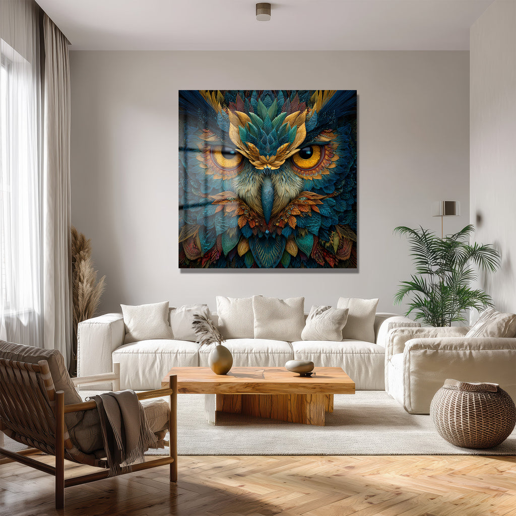 Büyüleyici Baykuş Gözleri Cam Tablo - Glazella Sanat Koleksiyonu