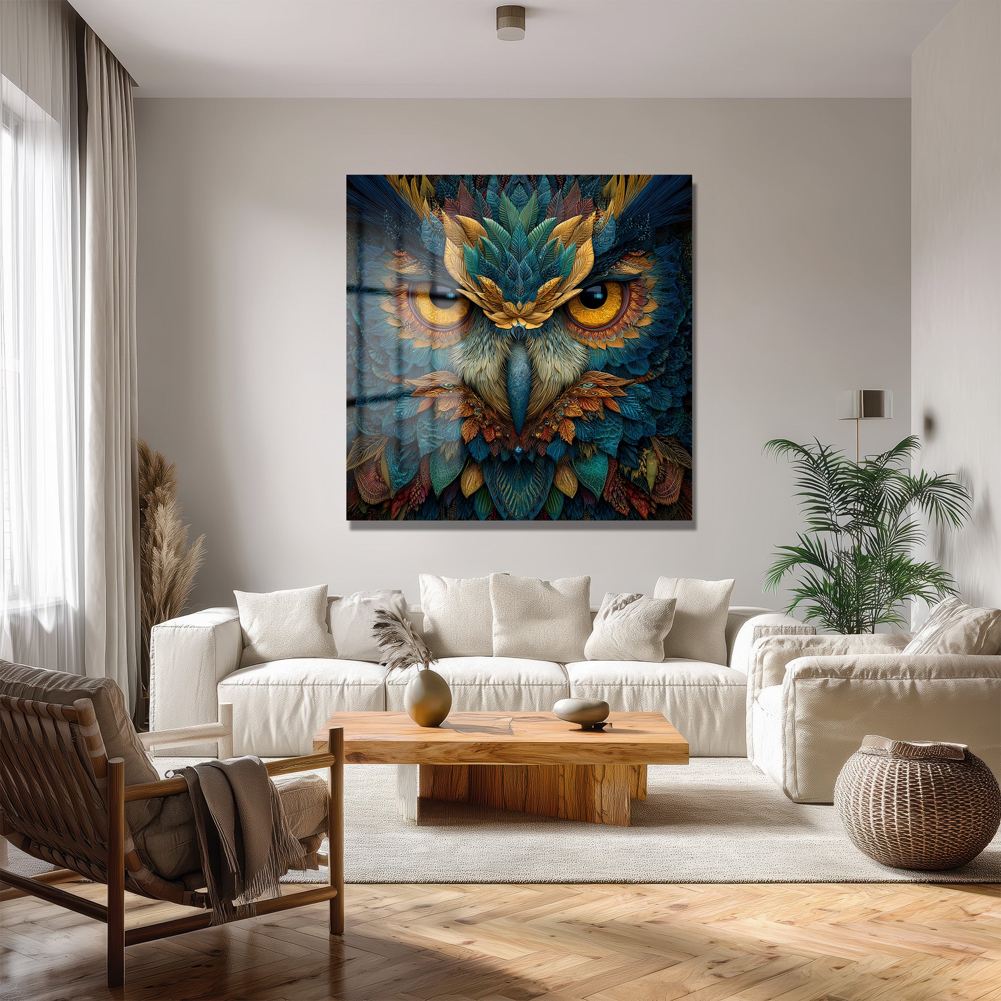 Büyüleyici Baykuş Gözleri Cam Tablo - Glazella Sanat Koleksiyonu