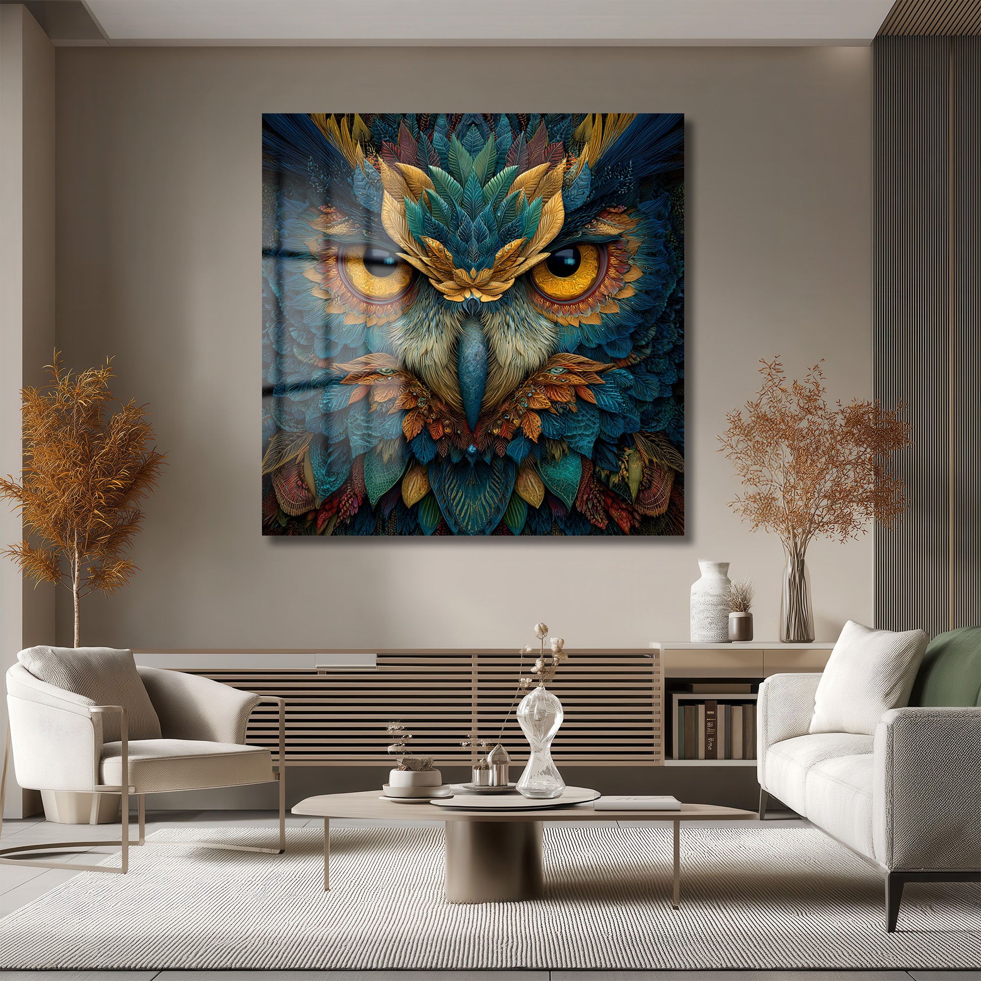 Büyüleyici Baykuş Gözleri Cam Tablo - Glazella Sanat Koleksiyonu