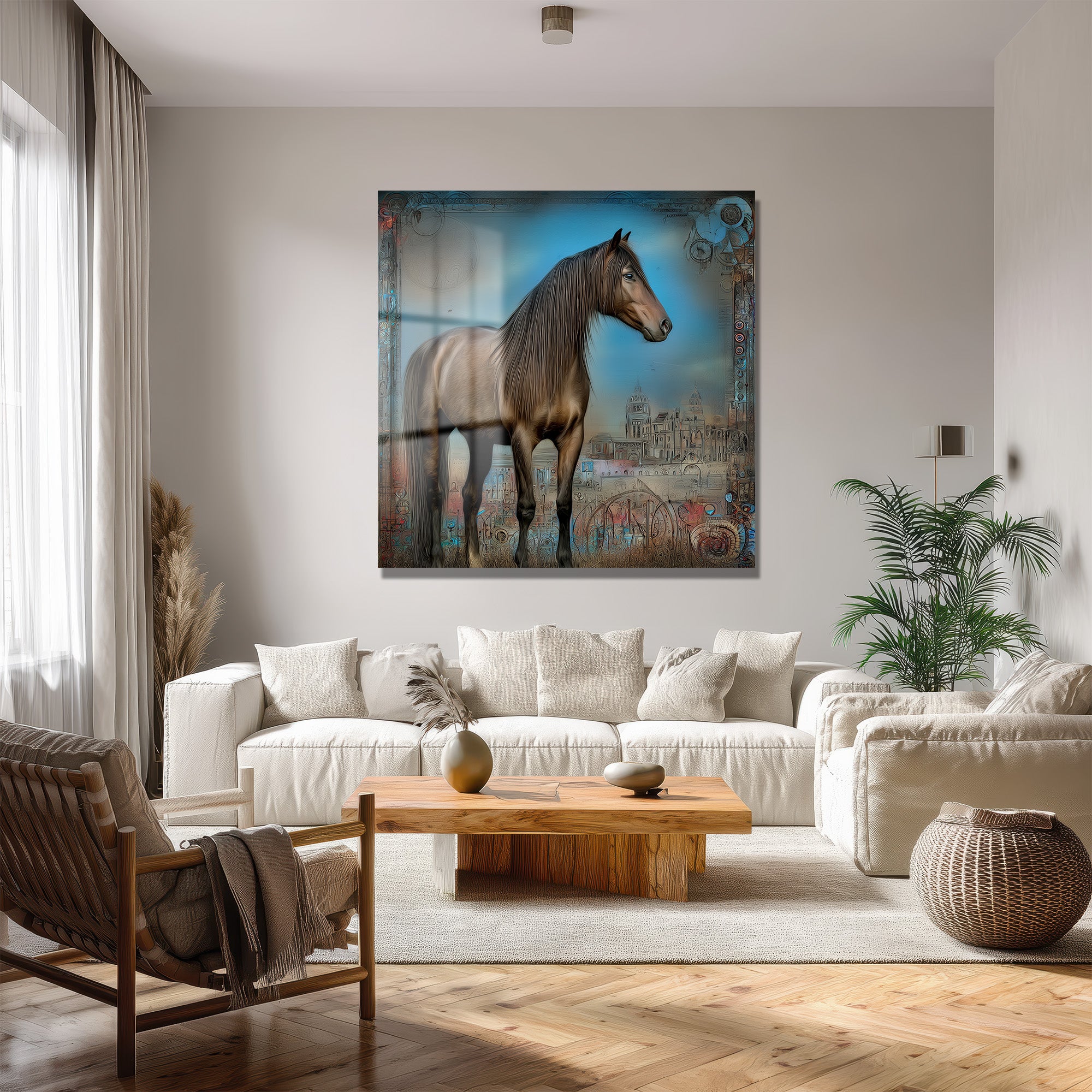 Mistik At Figürlü Modern Sanat Cam Tablo