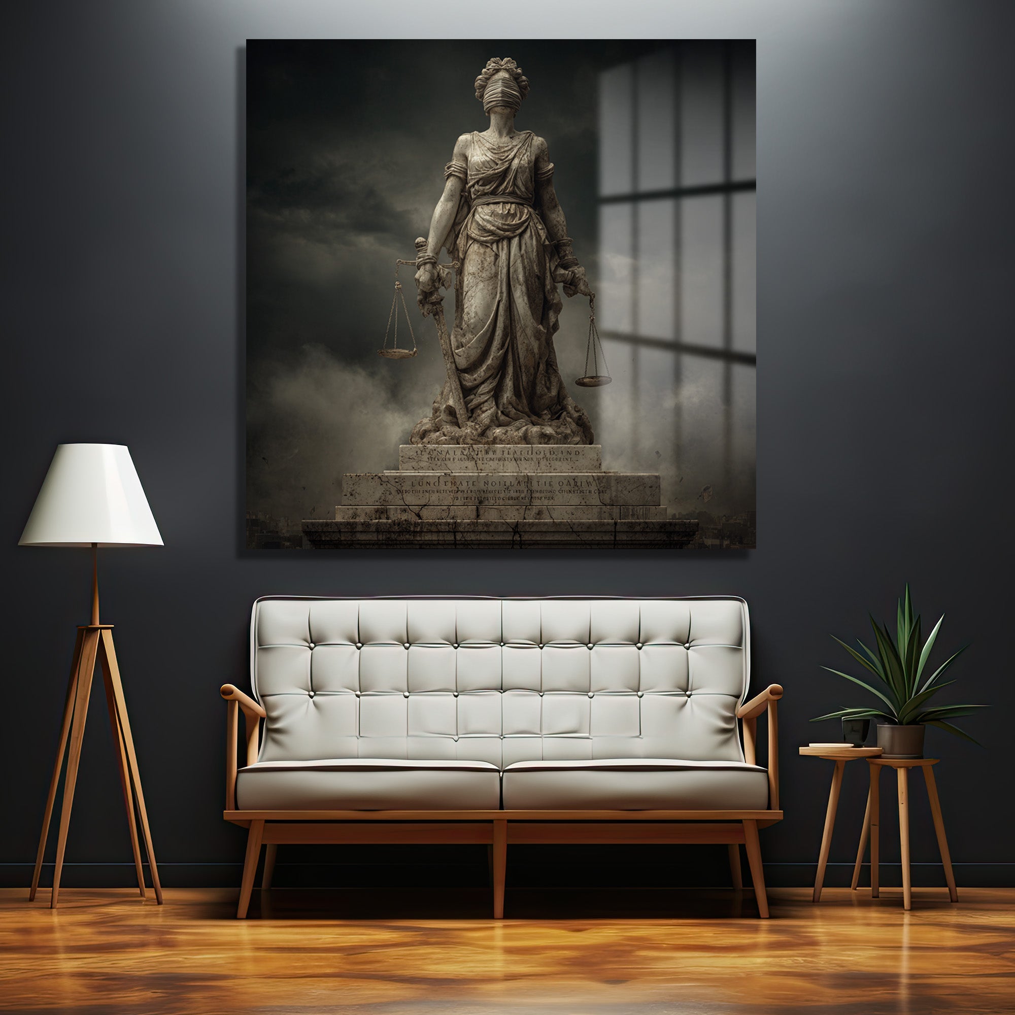 Adalet Tanrıçası Themis Temalı Sanatsal Cam Tablo