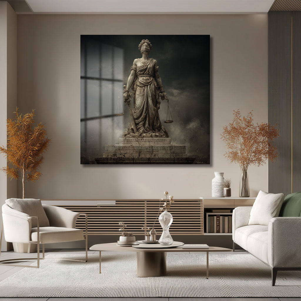 Adalet Tanrıçası Themis Temalı Sanatsal Cam Tablo
