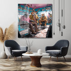 Kentsel Orman Berber Salonu Temalı Modern Cam Tablo