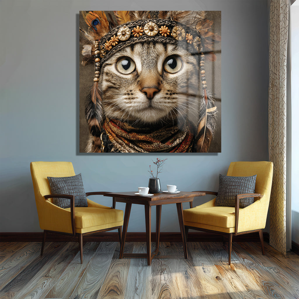 Gizemli Kabile Kedisi Sanat Eseri Cam Tablo
