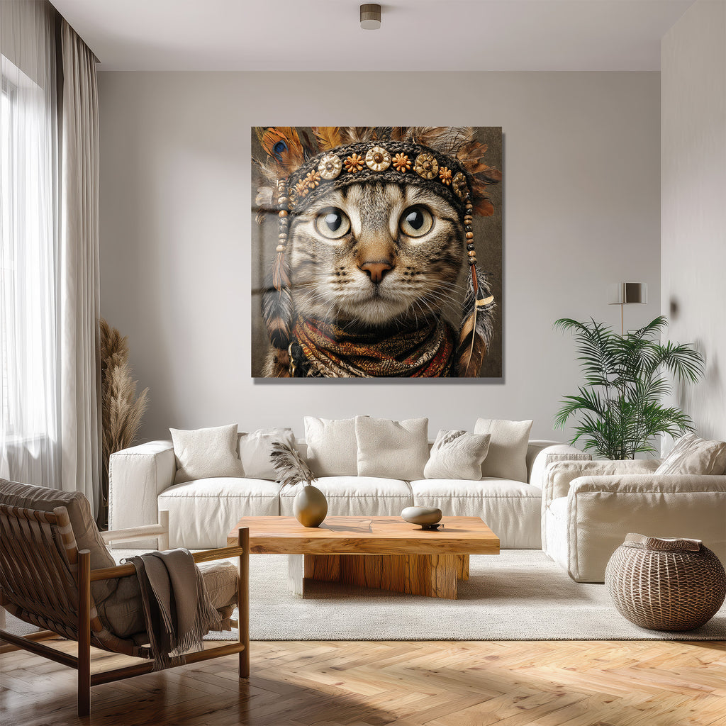 Gizemli Kabile Kedisi Sanat Eseri Cam Tablo
