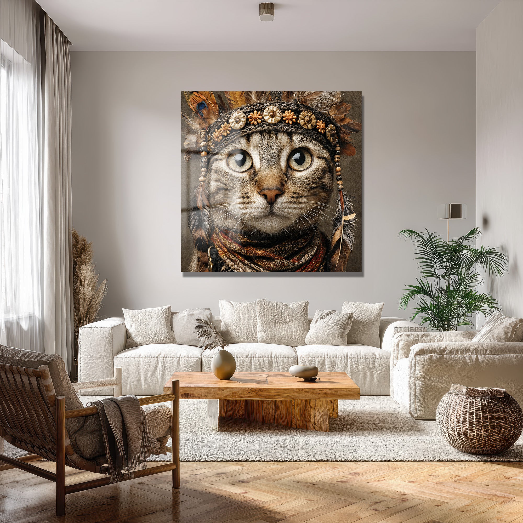 Gizemli Kabile Kedisi Sanat Eseri Cam Tablo