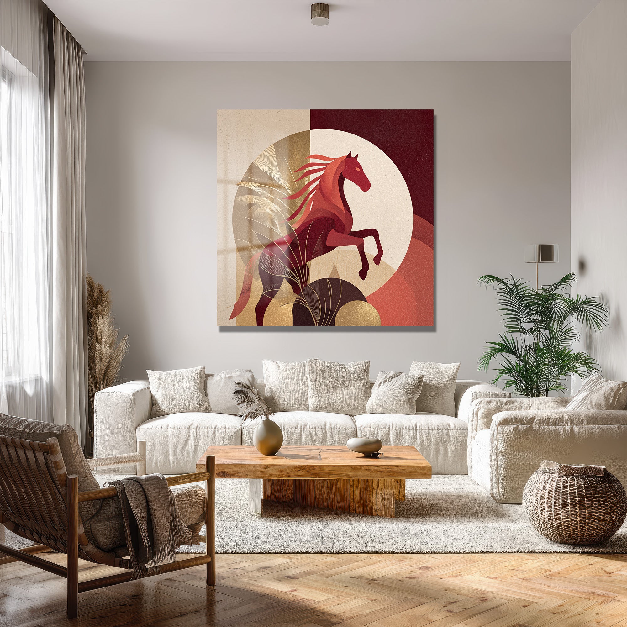 Asil Atın Dansı Gold Detaylı Modern Cam Tablo