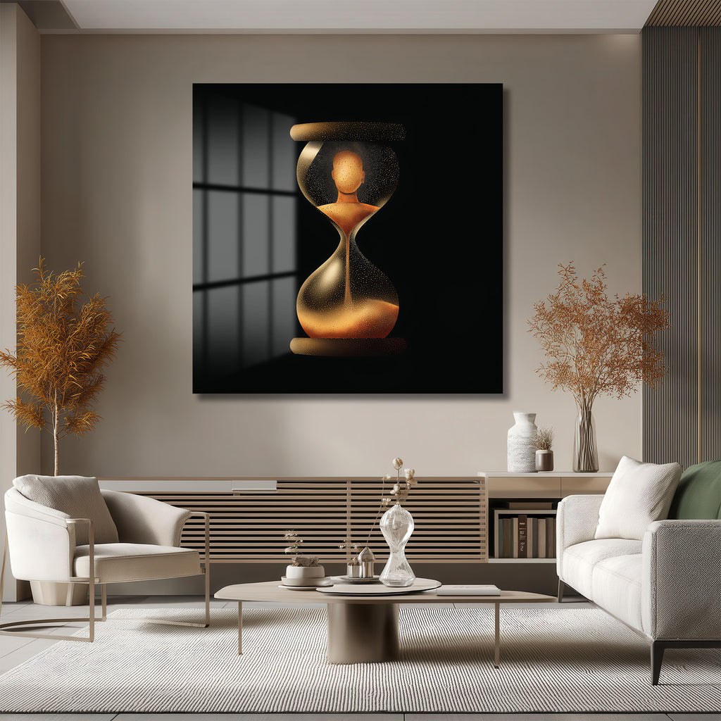 Zamanın Kumları Arasında İnsan Figürü Cam Tablo