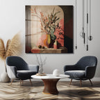 Pencere Gölgesiyle Soyut Botanik Sanat Cam Tablo