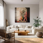 Pencere Gölgesiyle Soyut Botanik Sanat Cam Tablo