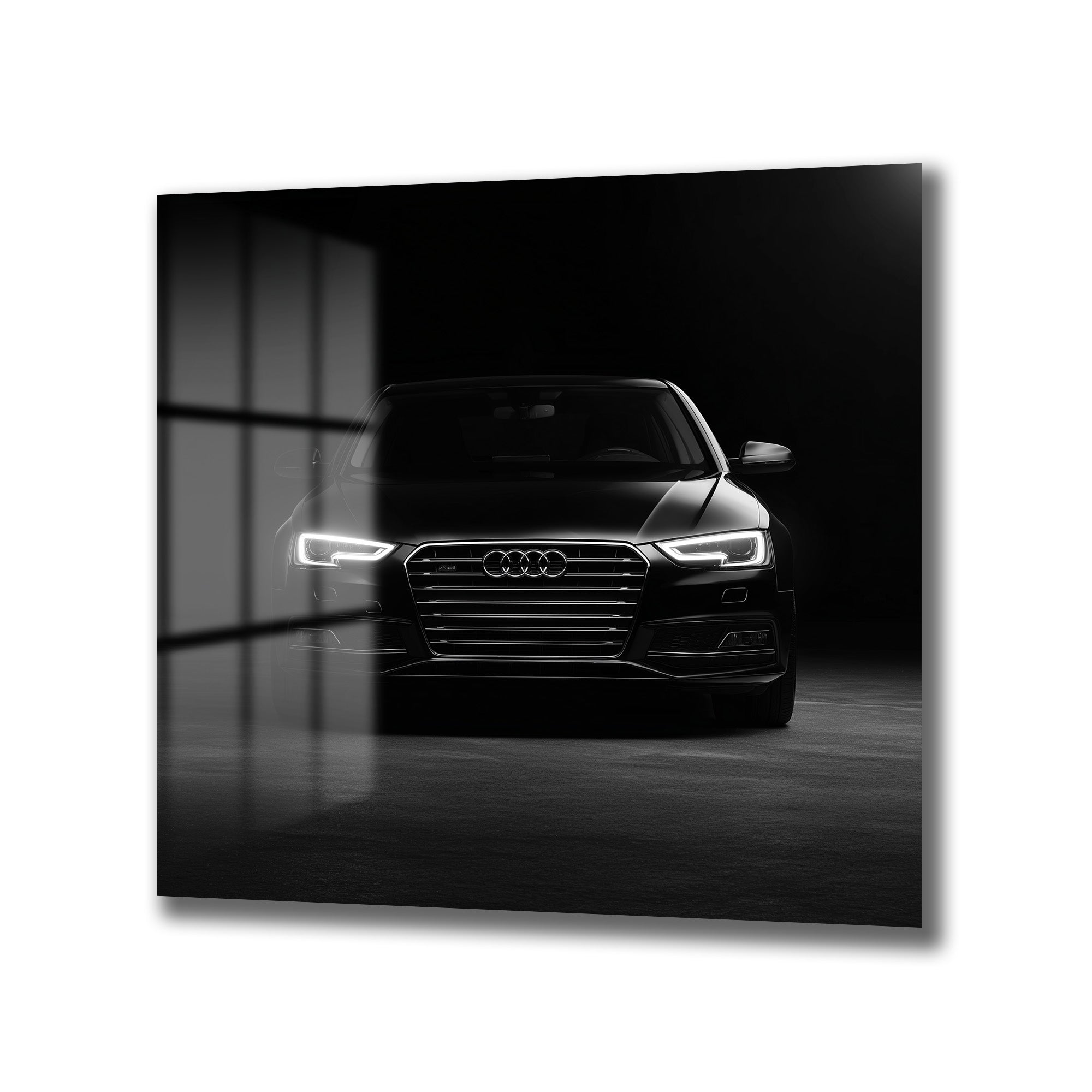 Lüks Siyah Audi Otomobil Cam Tablo – Modern Sanat Duvar Dekoru