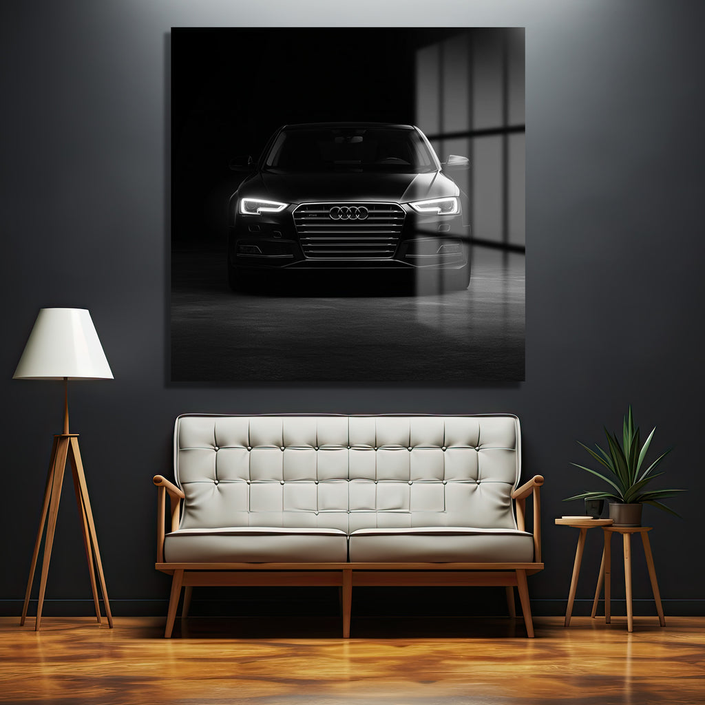 Lüks Siyah Audi Otomobil Cam Tablo – Modern Sanat Duvar Dekoru