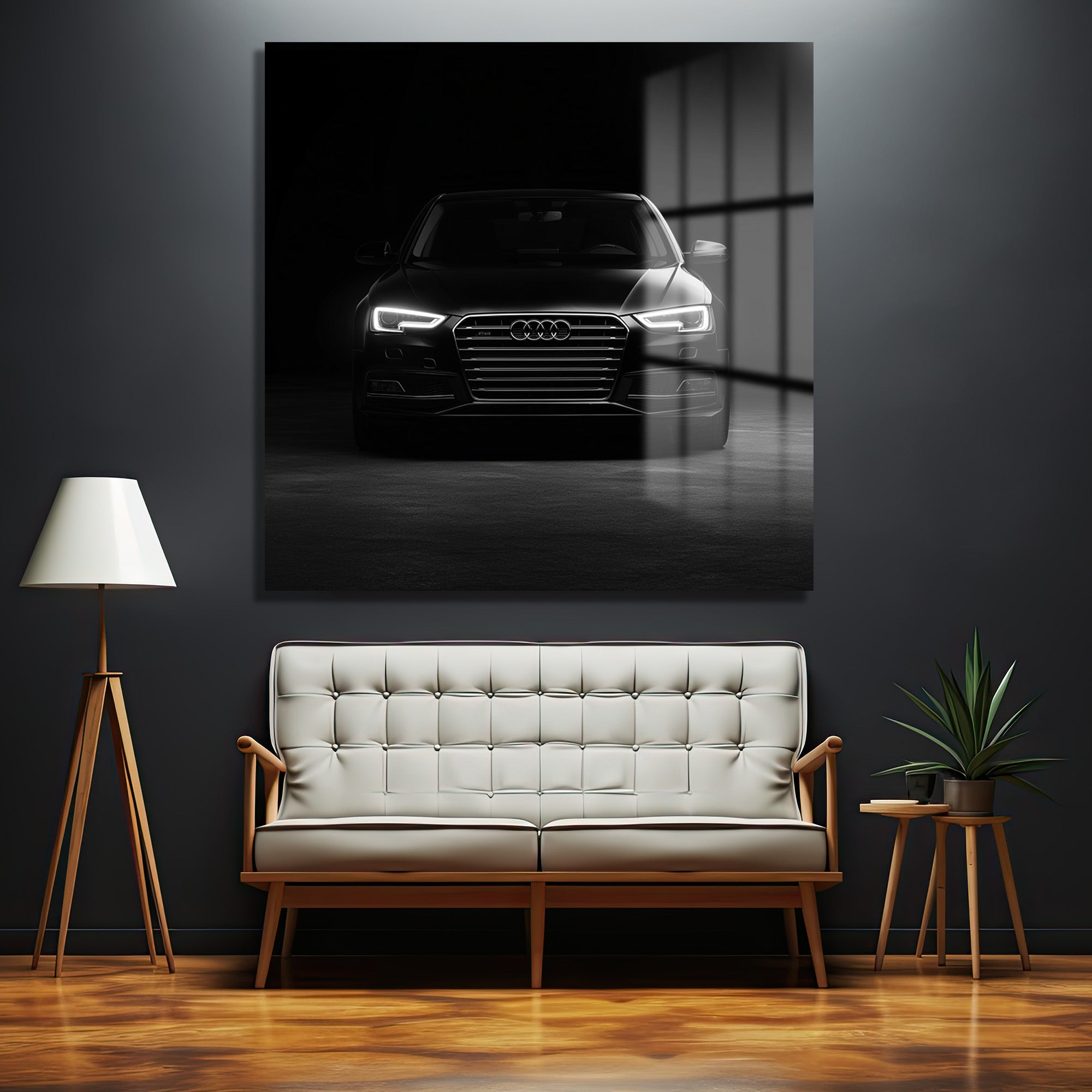 Lüks Siyah Audi Otomobil Cam Tablo – Modern Sanat Duvar Dekoru