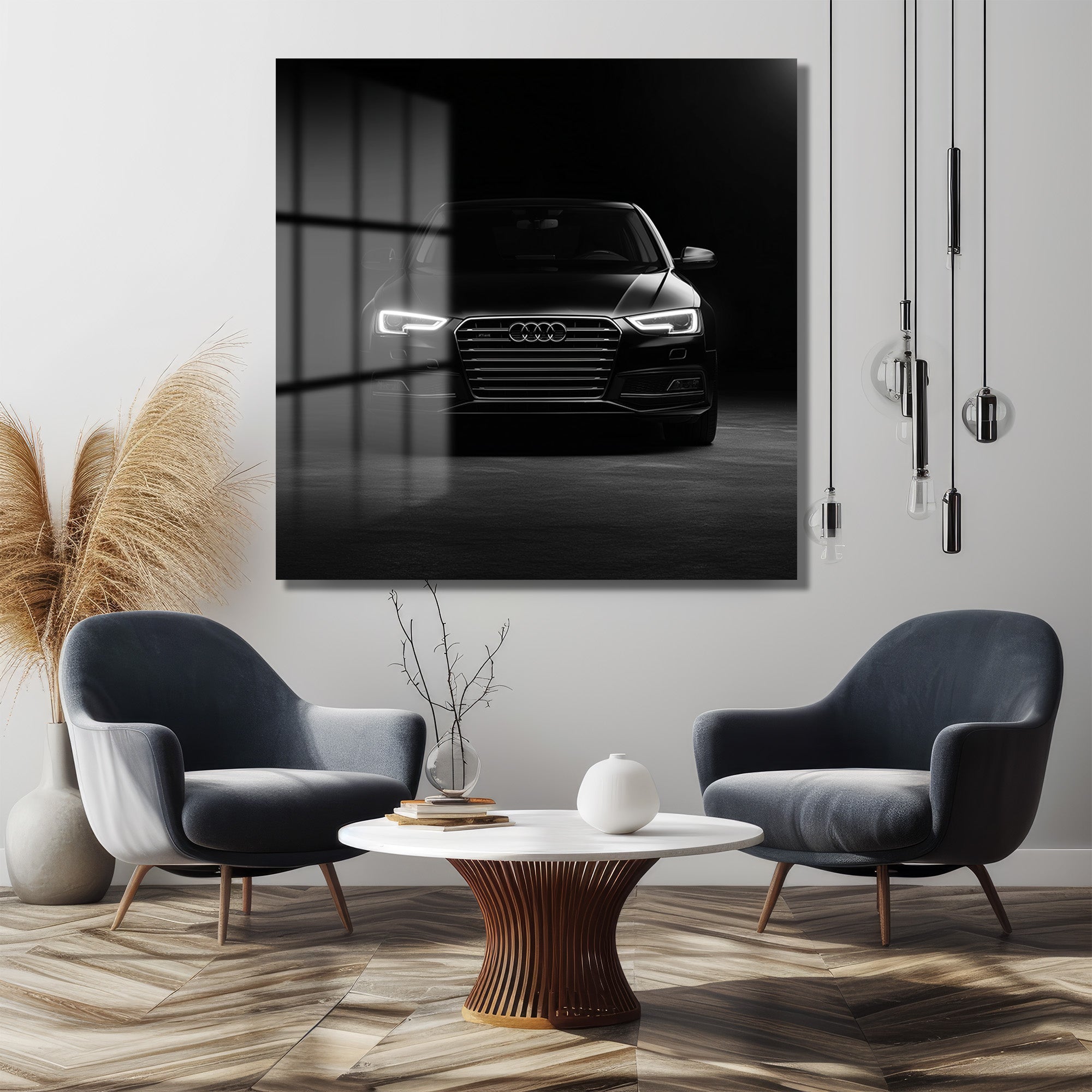 Lüks Siyah Audi Otomobil Cam Tablo – Modern Sanat Duvar Dekoru