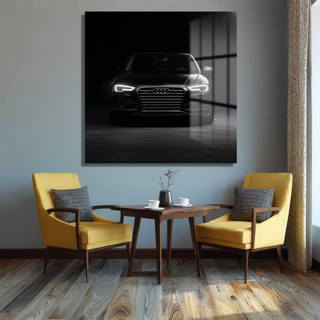 Lüks Siyah Audi Otomobil Cam Tablo – Modern Sanat Duvar Dekoru