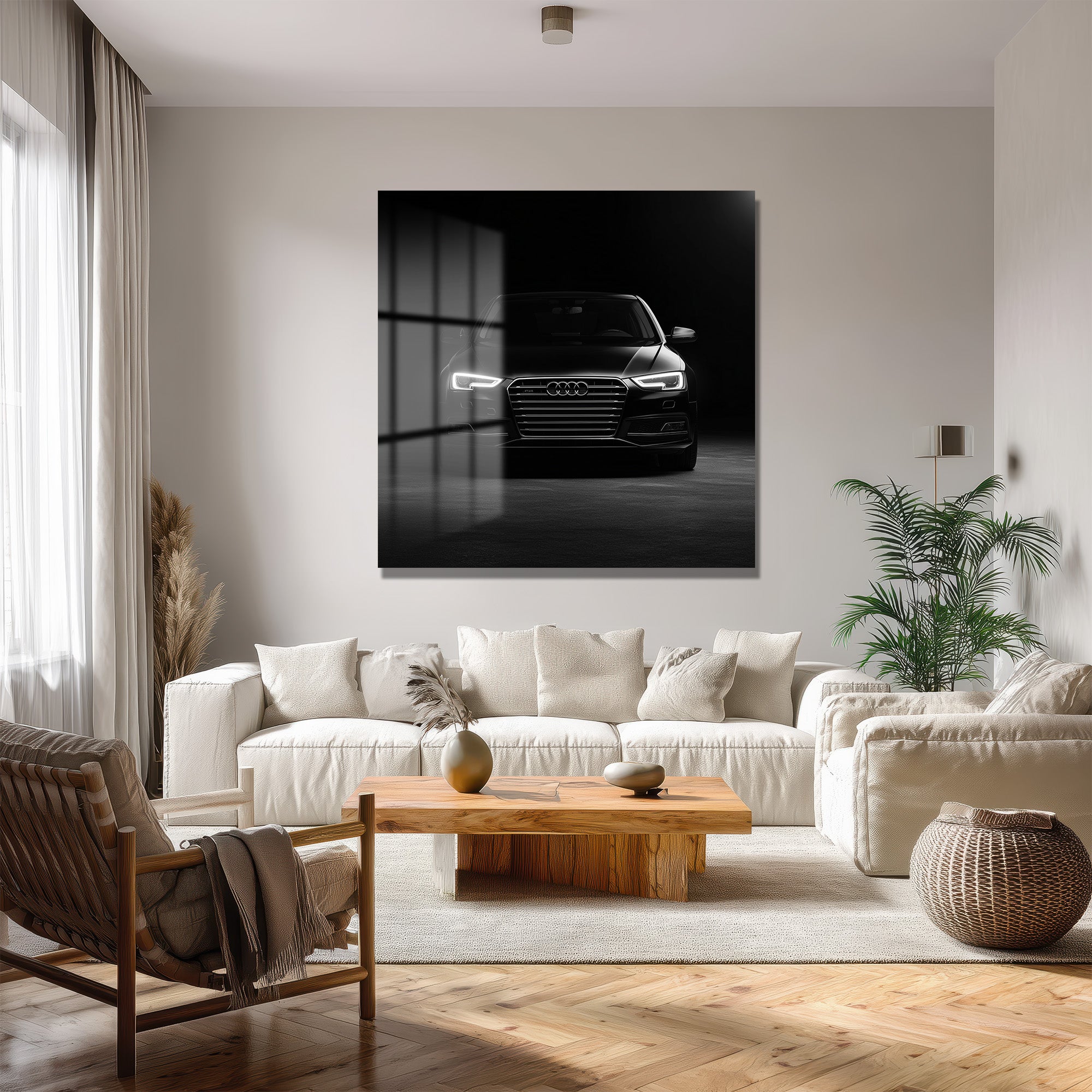 Lüks Siyah Audi Otomobil Cam Tablo – Modern Sanat Duvar Dekoru