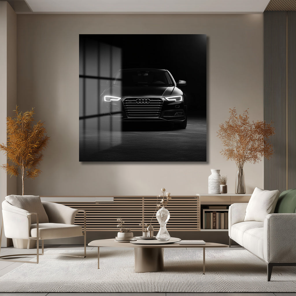 Lüks Siyah Audi Otomobil Cam Tablo – Modern Sanat Duvar Dekoru