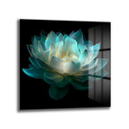 Ethereal Lotus Çiçeği Cam Tablo - Büyüleyici Turkuaz Sanat